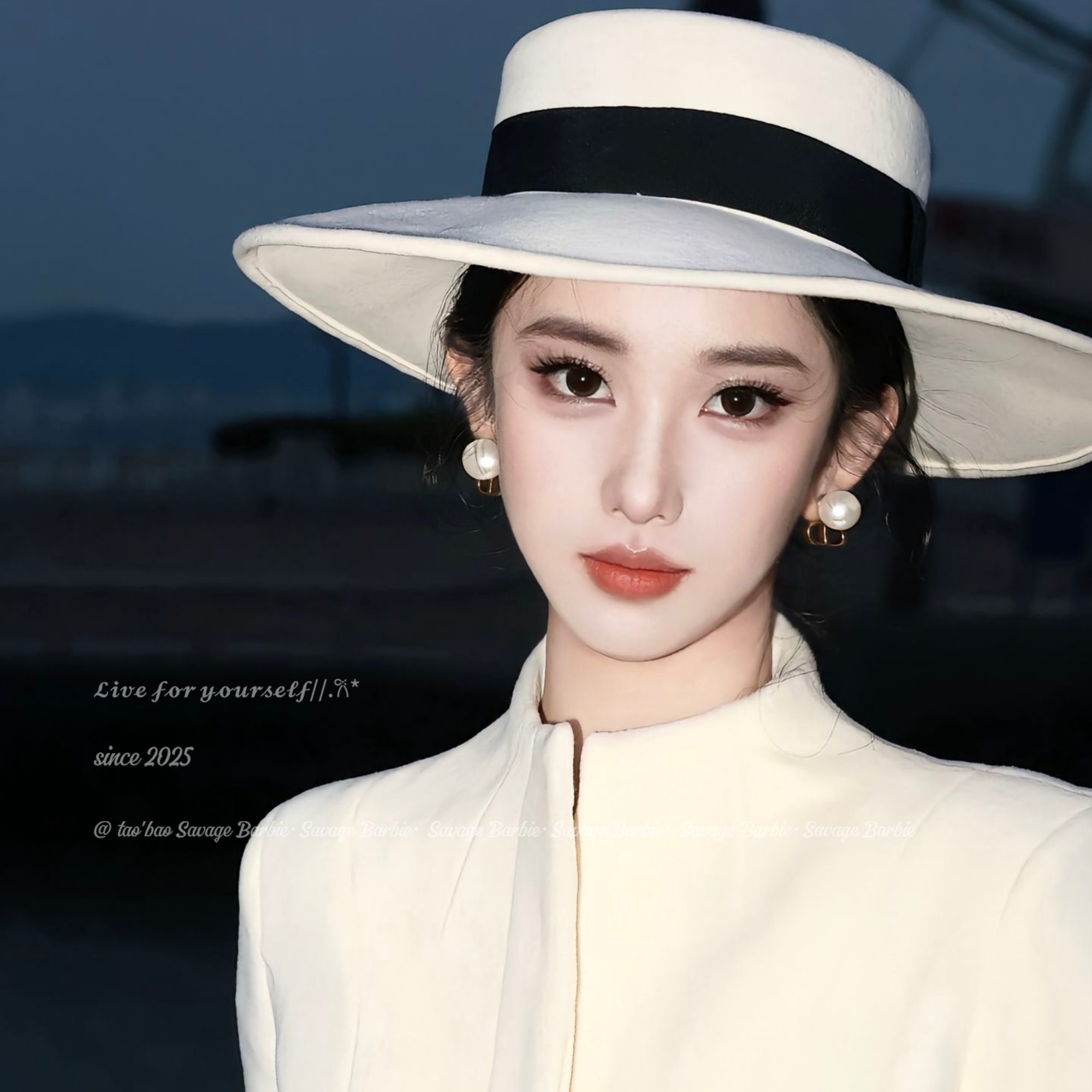 法式赫本风白色毛呢帽子