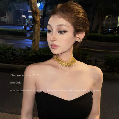高级感金色超闪满钻多层项链