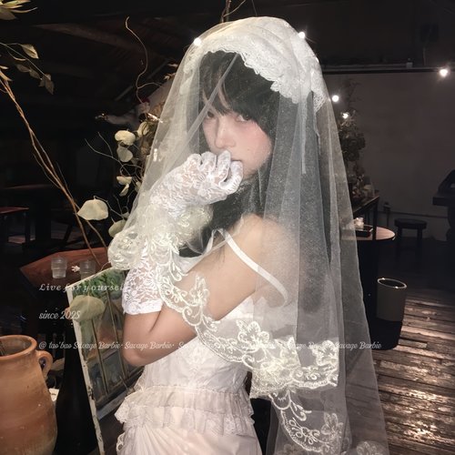 万圣节cos鬼新娘白色蕾丝头纱