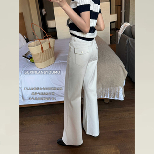 高腰微喇牛仔裤 YOUMO版 女2026早春新款 白色筒喇裤 17133 型超好看