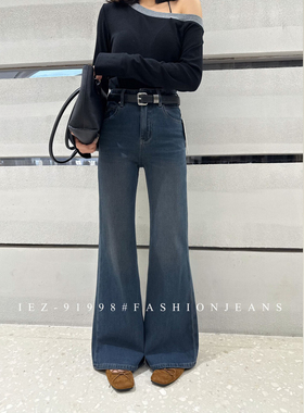 iez加绒牛仔微喇裤女款裤子2025新款今年流行爆款高腰显瘦喇叭裤