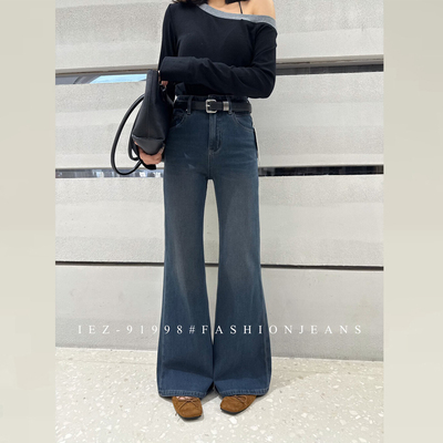 iez加绒牛仔微喇裤女款裤子新款