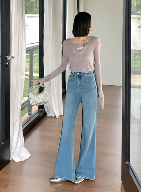 ISMX蓝色牛仔裤女2025早春新款巨好看百搭的裤子高腰显瘦微喇叭裤