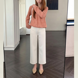 女2026早春新款 直筒九分裤 版 窄版 型超好看 ISMX小个子白色牛仔裤