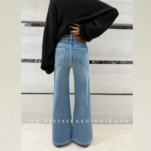 浅蓝色加绒牛仔裤 四面弹不贴腿微喇裤 子女款 型超好看 版 iez冬季