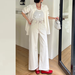 ISMX白色牛仔裤阔腿宽松2026新款高腰显瘦版型超超好看的裤子5070