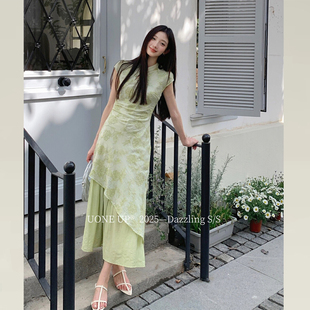 今年流行爆款 穿搭裙子2026新款 高级感长裙女 绿色连衣裙夏季 新中式