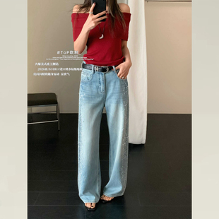 TOP欧制爆闪烫钻牛仔裤阔腿宽松2026早春款版型超好看的裤子61681