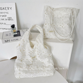 小白兔几 刺绣蕾丝夏日温柔单肩包田园风大容量通勤托特包背心包