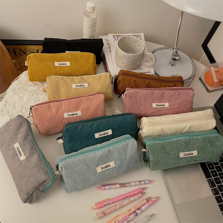 ins复古灯芯绒纯色笔袋学生收纳