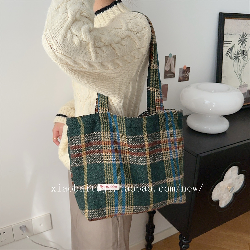 安若木兮帆布包毛呢单肩包大容量