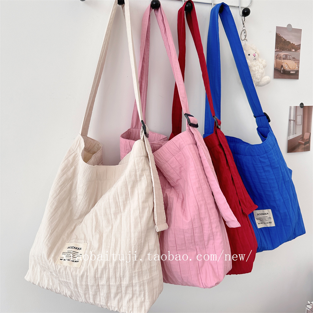 纯色条纹褶皱包包女单肩斜挎包