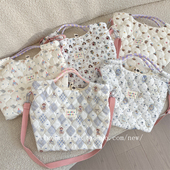 小白兔几 秋冬绗缝夹棉韩国卡通图案手拎包女手提单肩斜挎帆布袋