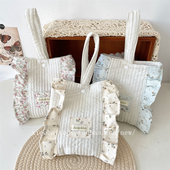 ins新款 小白兔几 韩版 清新碎花手提包女逛街零食手腕包绗棉手拎包