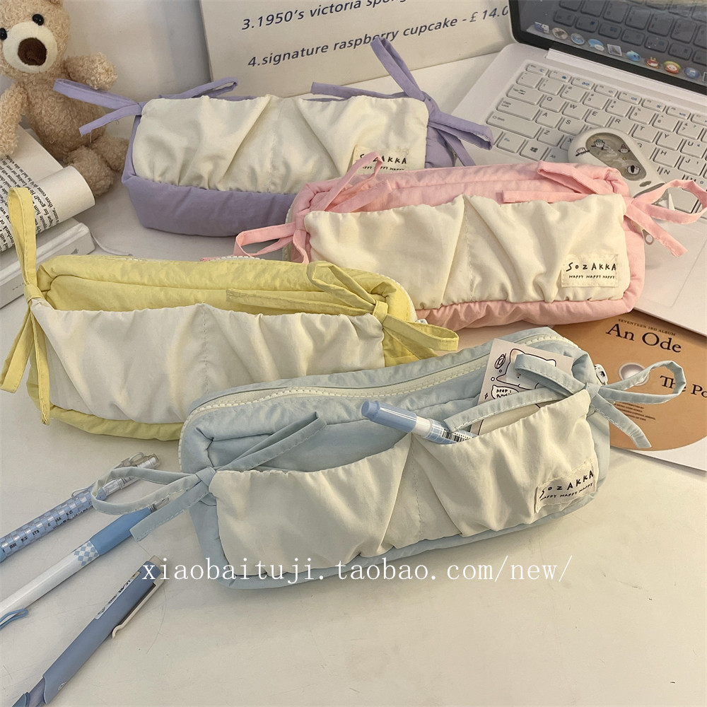 小白兔几  清新蓝色蝴蝶结笔袋初中女学生大容量文具盒铅笔收纳袋,文具电教/文化用品/商务用品,笔袋,淘宝优惠券,粉丝福利购,淘宝优惠卷