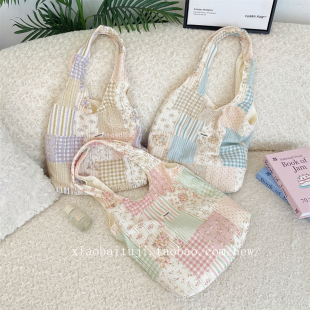 小白兔几 镂空拼接碎花慵懒风背心包ins文艺单肩包大容量通勤包