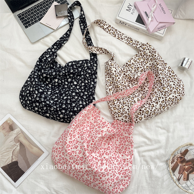 小白兔几 文艺复古豹纹帆布包女韩版ins大容量帆布女包单肩斜挎包