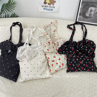 小白兔几 雪纺荷叶边单肩包可爱樱桃帆布包大容量托特包 春夏新款