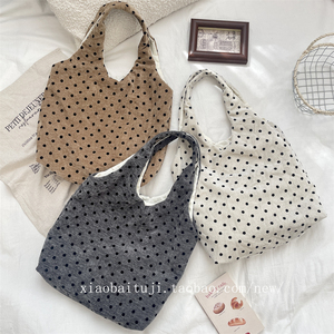 小白兔几 波点帆布包包女新款大容量韩系丝绒单肩包休闲通勤包女