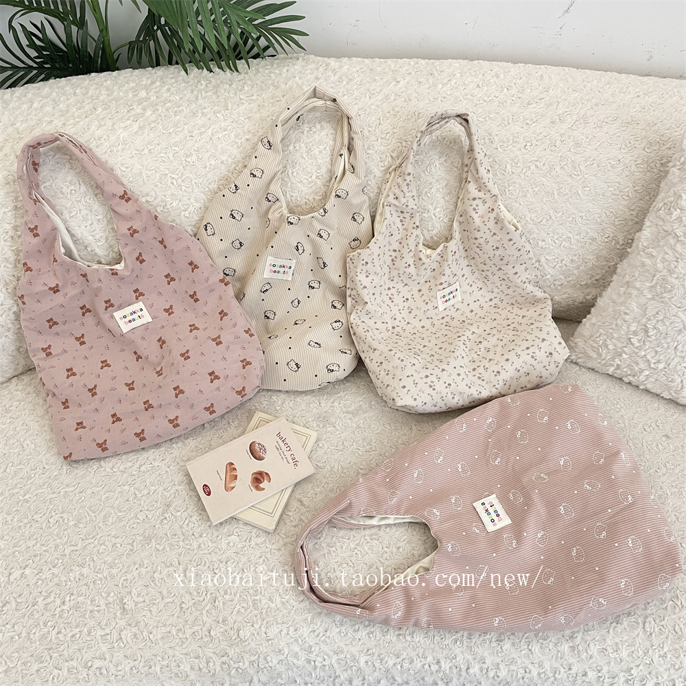 小白兔几灯芯绒印花小熊帆布包包2025韩系单肩包通勤大容量背心包