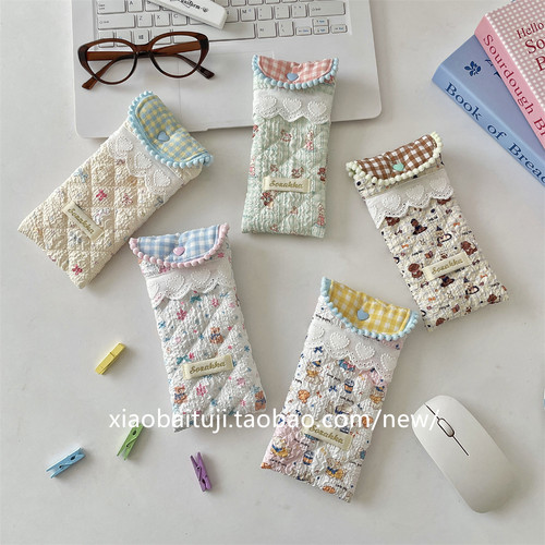 小白兔几 绗缝夹棉柔软眼镜收纳包少女便携墨镜收纳袋随身眼镜包