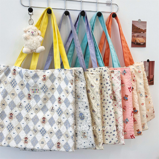 小白兔几 韩系软萌压花少女心帆布单肩双层包大容量学生上课书包