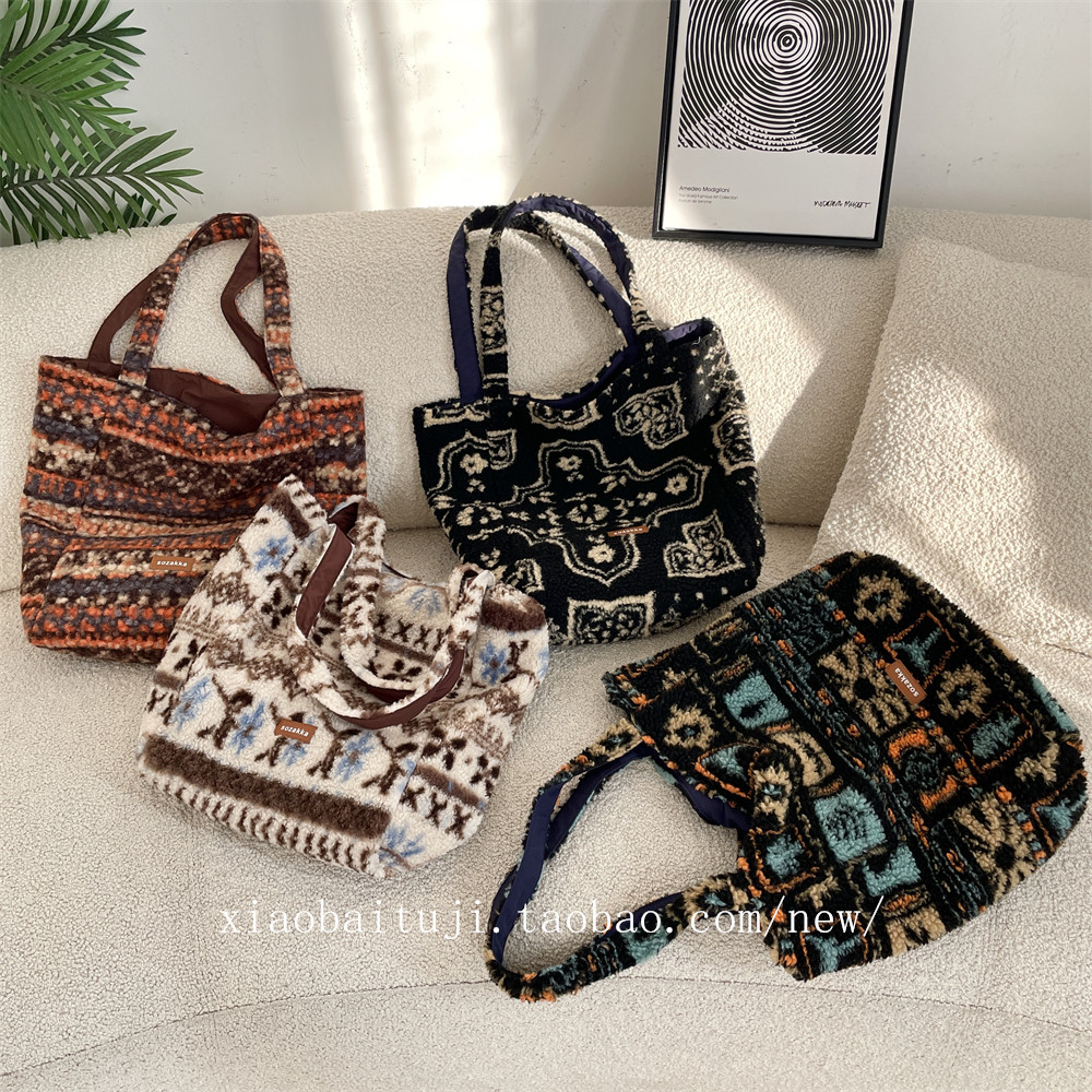 小白兔几秋冬复古毛绒单肩包正反两用包上班通勤帆布包学生上课包,箱包皮具/热销女包/男包,通用款女包,淘宝优惠券,粉丝福利购,淘宝优惠卷