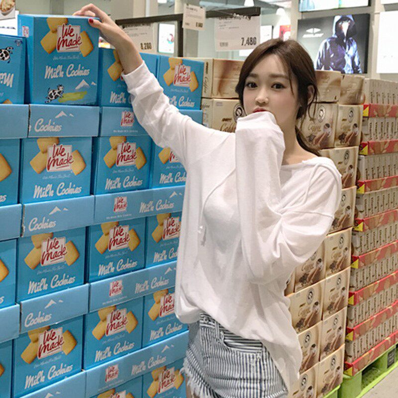 百搭运动风修身卫衣抖音可爱连帽t恤女长袖宽松薄款韩版	帽衫帽子|ruв категории Женская одежда, свитер/свитер - от Buy2taobao.com для оказания профессиональной услуги покупки агента Taobao