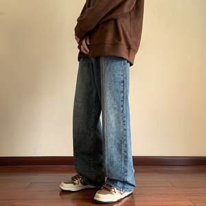 港风复古高街牛仔裤男女 韩版直筒休闲裤NK251/P45图片