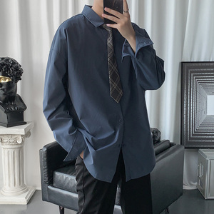 送领带 纯色长袖衬衫男女港风学院风内搭外穿衬衣 C781/P35图片