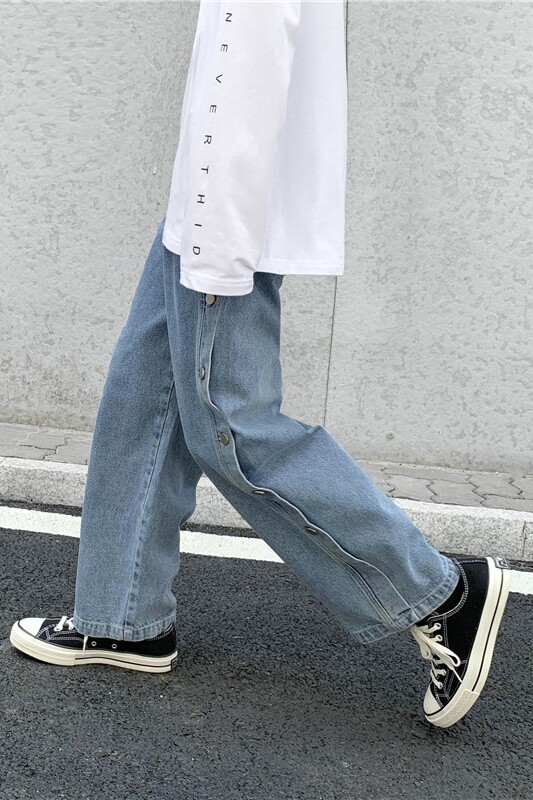 春季牛仔裤男女港风休闲中性情侣长裤韩版宽松直筒拖地裤K058/P45,男装牛仔裤,电商D202-1