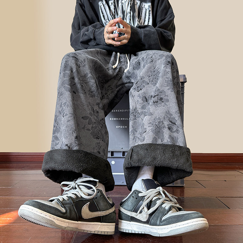 港风潮流个性百搭加绒加厚休闲裤男K506/P40，男装卫衣，电商D202-1