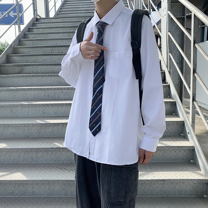送领带 内搭长袖衬衫男女港风帅气学院风外穿百搭衬衣C770/P35图片