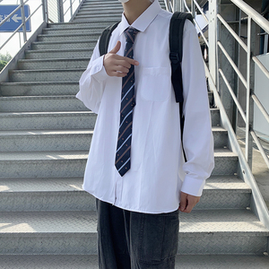 送领带 内搭长袖衬衫男女港风帅气学院风外穿百搭衬衣C770/P35图片