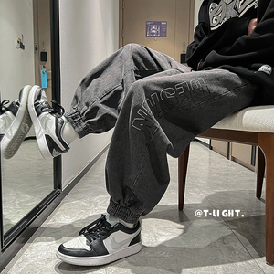 秋冬季港风休闲牛仔裤男个性宽松束脚裤子K115-P40