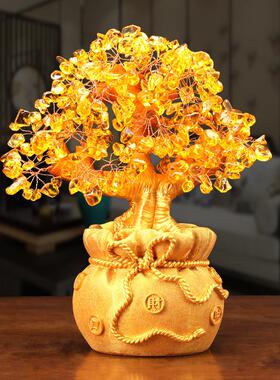黄水晶摇钱招财发财树摆件家居客厅酒柜小装饰品现代轻奢办公室桌