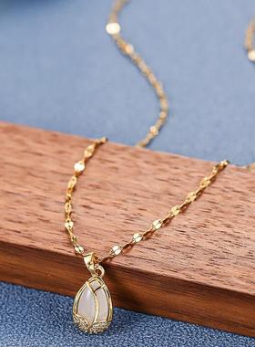 唯美猫眼石郁金香项链女春季新款百搭简约锁骨链时尚韩版个性配饰