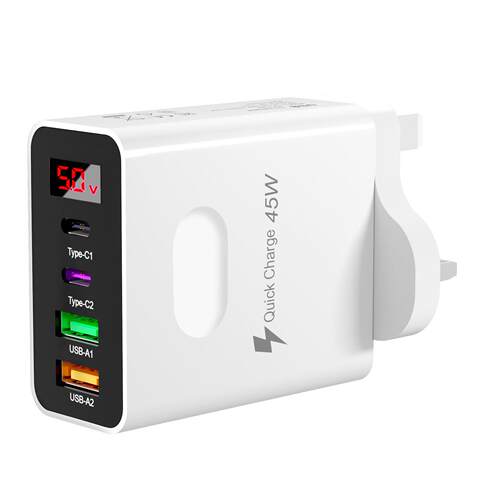 英规充电器快充港版英标带显示屏45W2USB/2PD接口4口香港澳门数显