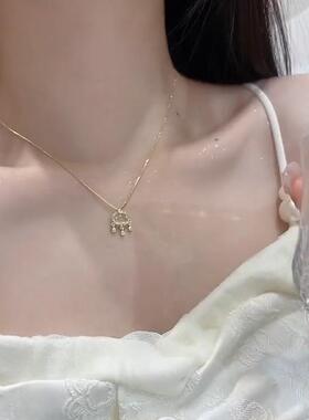 猫眼石如意平安锁项链女轻奢小众高级感锁骨链网红新款颈链配饰潮