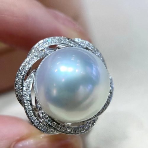 天然海水澳白戒指高级感奢华大气时尚百搭气质女神款925银镶嵌