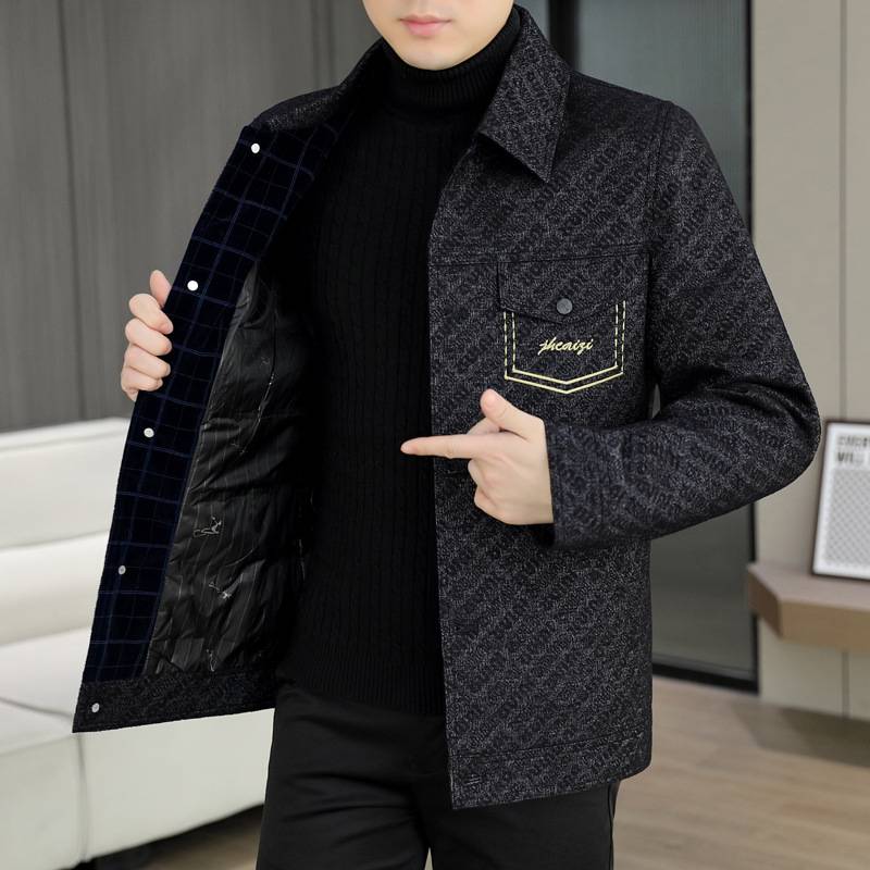 官方正品2025新款男士翻领夹克加棉加厚男士外套冬季时尚休闲保暖