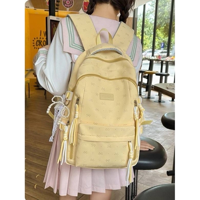 专柜品牌云感奶黄纷飞蝴蝶暗纹印花背包韩系ins初高中少女上课出