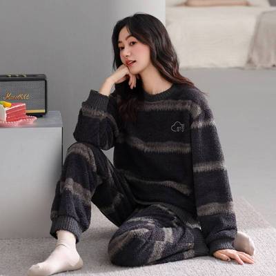 官方正品睡衣女士冬季半边绒加厚加绒保暖2025新款秋冬软绵绵可外