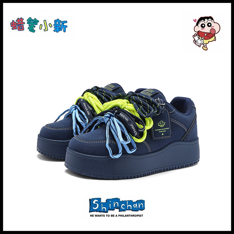 蜡笔小新厚底板鞋多鞋带小众设计
