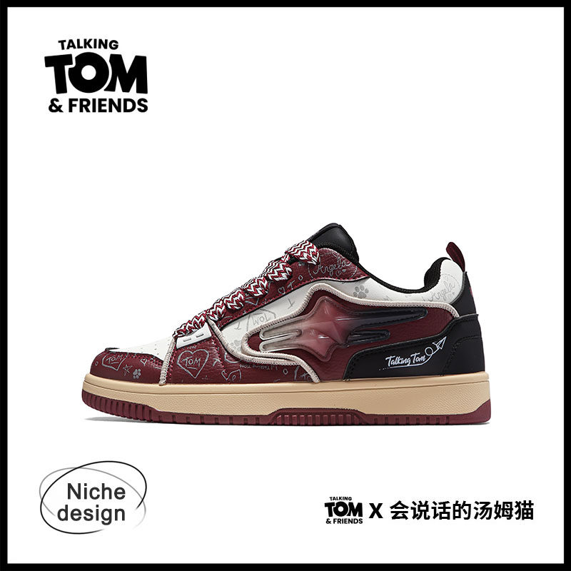 会说话的汤姆猫酒红色板鞋男女同款春季百搭学生时尚休闲运动潮鞋,流行男鞋,休闲板鞋,淘宝优惠券,粉丝福利购,淘宝优惠卷