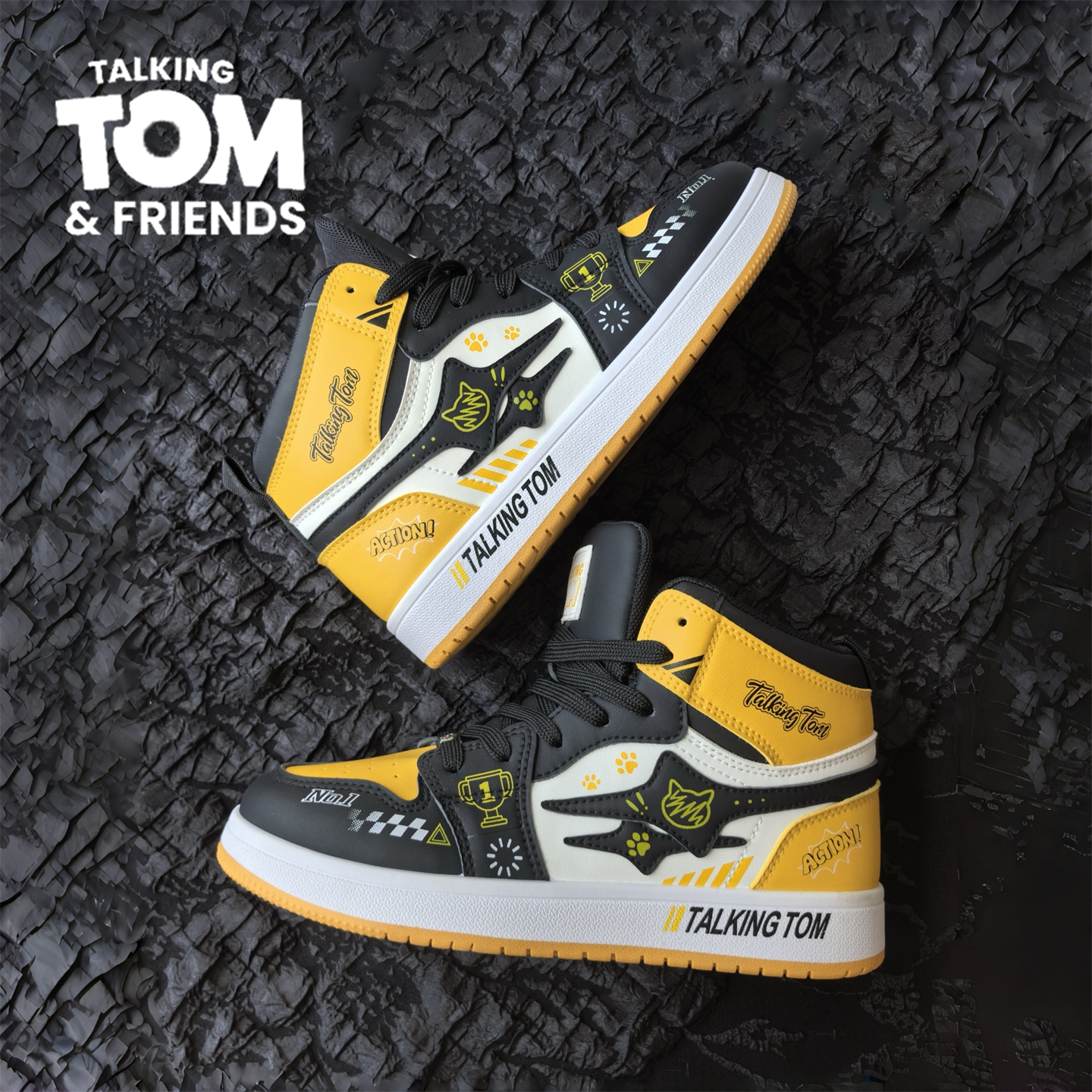 汤姆猫涂鸦男鞋电母黄高帮板鞋