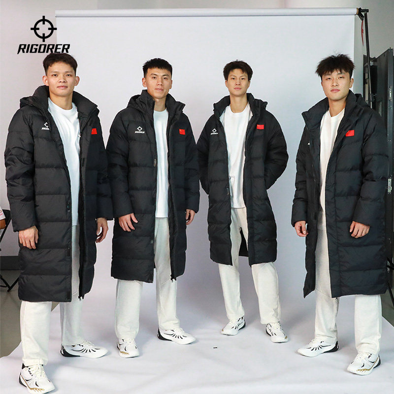 准者CUBA中长款运动跑步篮球训练男女连帽轻薄冬季加厚保暖羽绒服