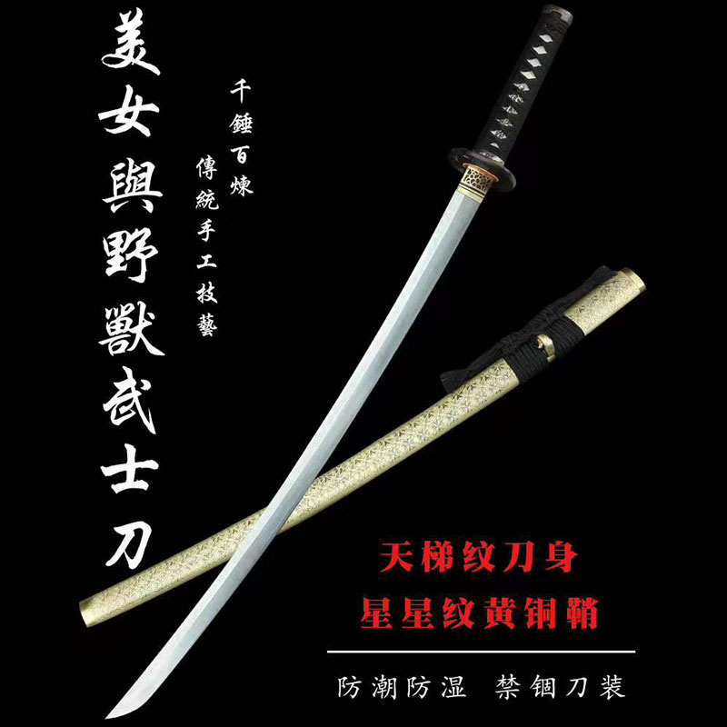 龙泉刀剑百炼花纹钢一体锻打烧刃影视健身道具唐刀铜鞘兵器未开刃