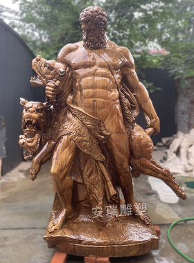 铜雕老人与野兽人物 铸铜西方欧式远古神话雕像摆放景观雕塑定做