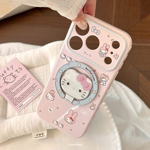 甜心猫咪适用苹果17promax手机壳iphone16少女粉11软15磁吸支架13